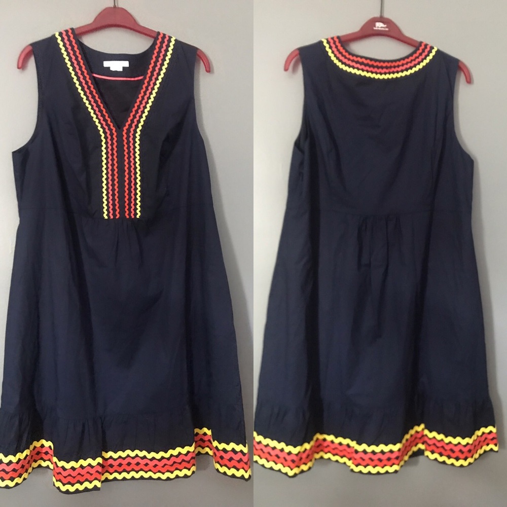 Boden Navy Dress with Red and Yellow Accents